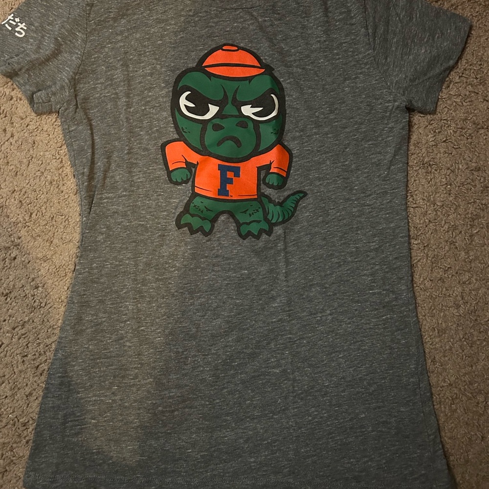 Gray T-Shirt with Cartoon Tokyodachi Alligator Design